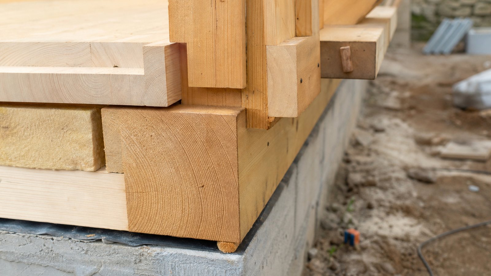 Coupe d'un mur de studio de jardin montrant l'ossature bois et l'isolation renforcée